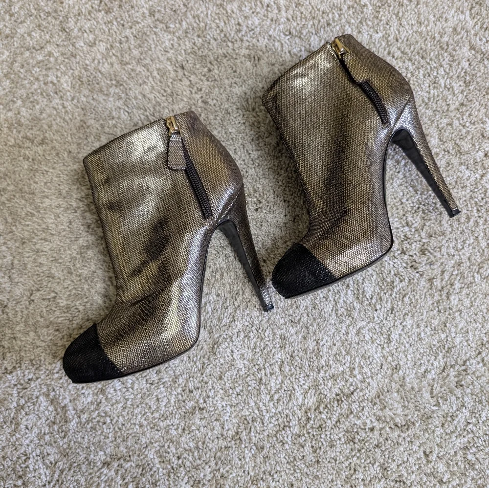 Chanel Gold and Black Metallic Ankle Boots - Size 37 EUC